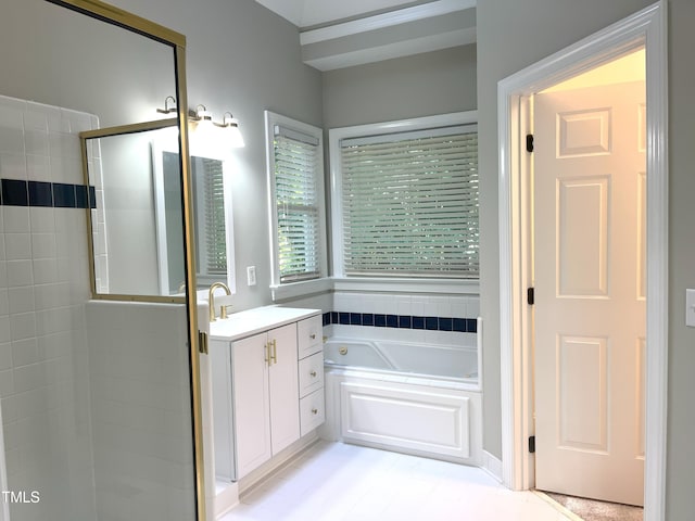 8100 Laurel Mountain Rd, Raleigh, NC 27613 - full bathroom featuring vanity, a garden tub, and tiled shower
