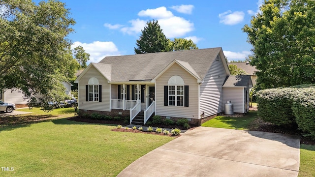 765 S Hollybrook Rd, Wendell, NC 27591 - ranch-style house with a porch, crawl space, a front lawn, and a shingled roof