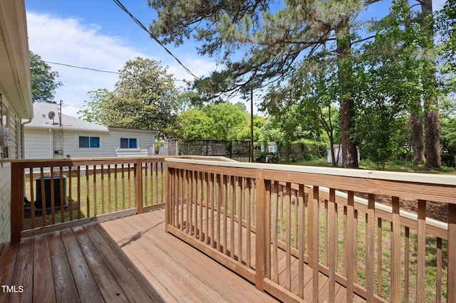 deck with fence and central air condition unit