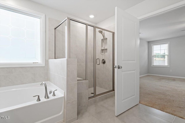 212 Sea Trail St, Hillsborough, NC 27278 - full bathroom with a stall shower, a bath, and tile patterned flooring