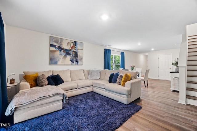 4157 Trevino Dr, Durham, NC 27704 - living room featuring wood finished floors, recessed lighting, and baseboards