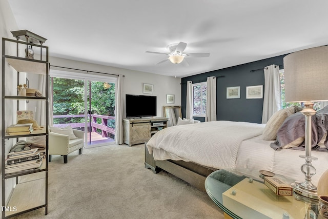 10909 Raven Rock Dr, Raleigh, NC 27614 - bedroom with carpet floors, access to exterior, and a ceiling fan