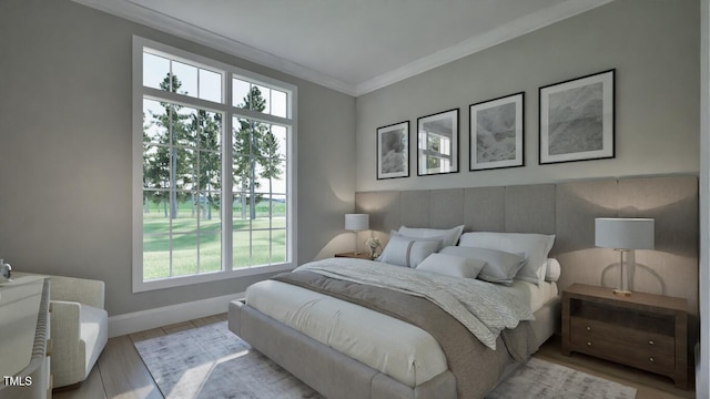 913 Tyrrell Rd, Raleigh, NC 27609 - bedroom with ornamental molding, multiple windows, baseboards, and wood finished floors