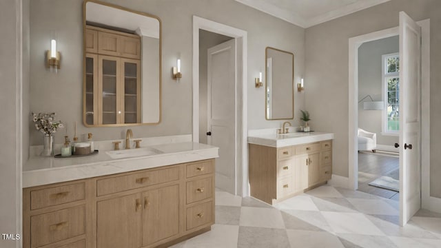 913 Tyrrell Rd, Raleigh, NC 27609 - bathroom featuring two vanities and baseboards