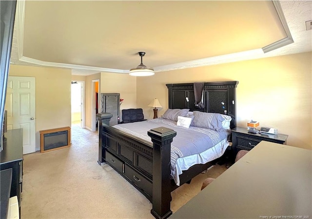 429 Bristlecone Rd, Fayetteville, NC 28311 - bedroom featuring a tray ceiling, light carpet, and crown molding