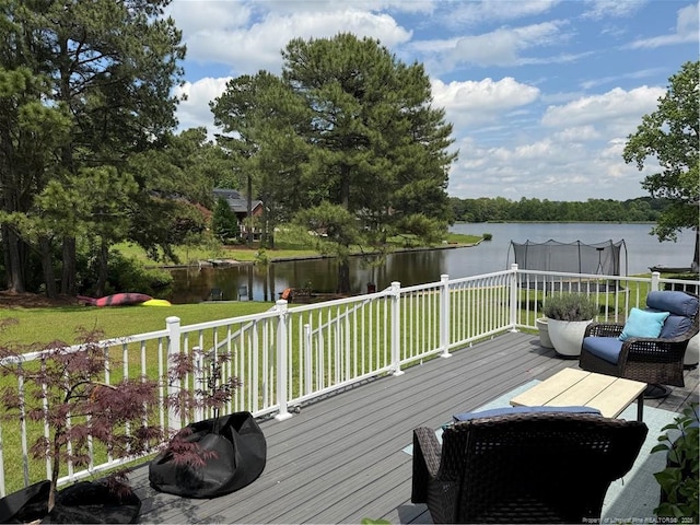 73 Night Heron Ct, Sanford, NC 27332 - wooden terrace featuring a water view and a lawn