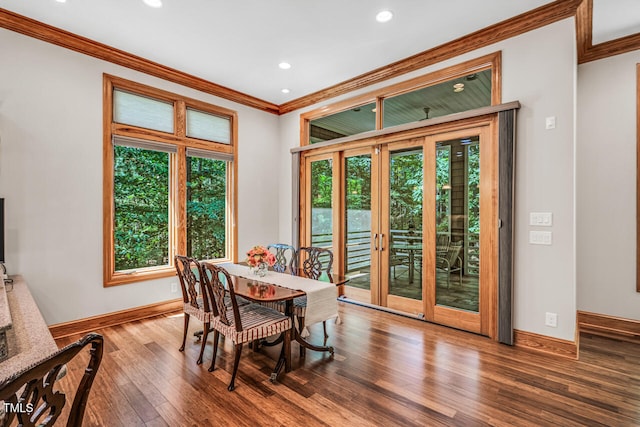 289 Stoneview, Pittsboro, NC 27312 - dining area with ornamental molding, baseboards, healthy amount of natural light, wood finished floors, and recessed lighting