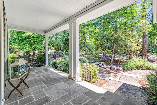 289 Stoneview, Pittsboro, NC 27312 - covered porch featuring view of wooded area
