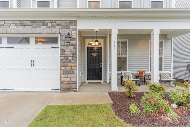 646 Shelford Trl, Zebulon, NC 27597 - entrance to property with stone siding and a porch