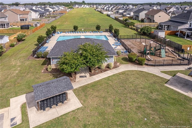 1409 Amen Ct, Hope Mills, NC 28348 - aerial perspective of suburban area featuring a pool area