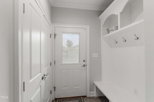 mudroom with ornamental molding