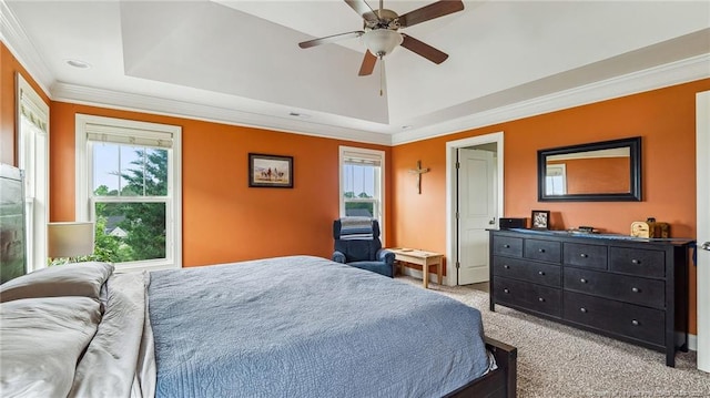 4323 Saleeby Way, Fayetteville, NC 28306 - bedroom with light colored carpet, a tray ceiling, multiple windows, ornamental molding, and recessed lighting
