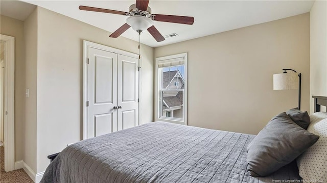 4323 Saleeby Way, Fayetteville, NC 28306 - bedroom featuring baseboards, carpet floors, a ceiling fan, and a closet