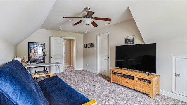 4323 Saleeby Way, Fayetteville, NC 28306 - carpeted living room featuring ceiling fan, vaulted ceiling, and baseboards