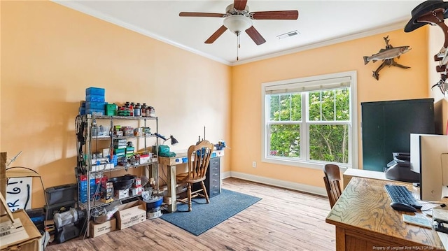 4323 Saleeby Way, Fayetteville, NC 28306 - office space featuring ornamental molding, a ceiling fan, wood finished floors, and baseboards