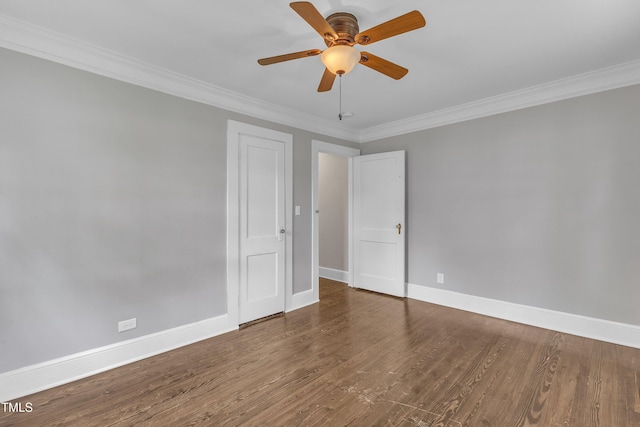 302 Hester St, Knightdale, NC 27545 - unfurnished room with crown molding, baseboards, wood finished floors, and a ceiling fan