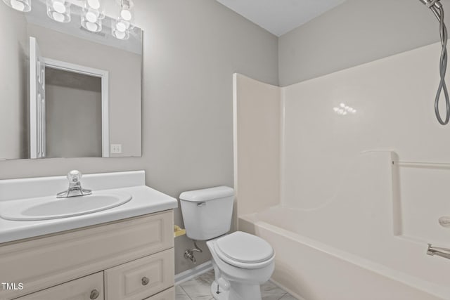 114 Lynnville Ct, Lillington, NC 27546 - full bath with marble look tile flooring, vanity, toilet, and tub / shower combination