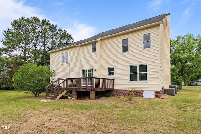 114 Lynnville Ct, Lillington, NC 27546 - back of house featuring a deck, a lawn, and central AC