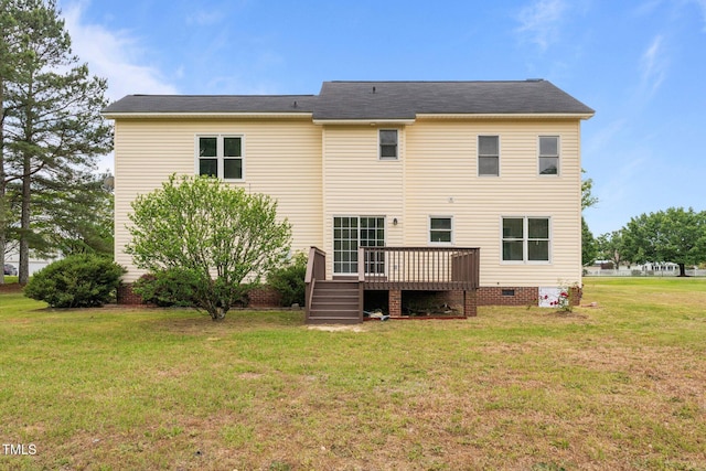 114 Lynnville Ct, Lillington, NC 27546 - back of property featuring a deck, a yard, and crawl space