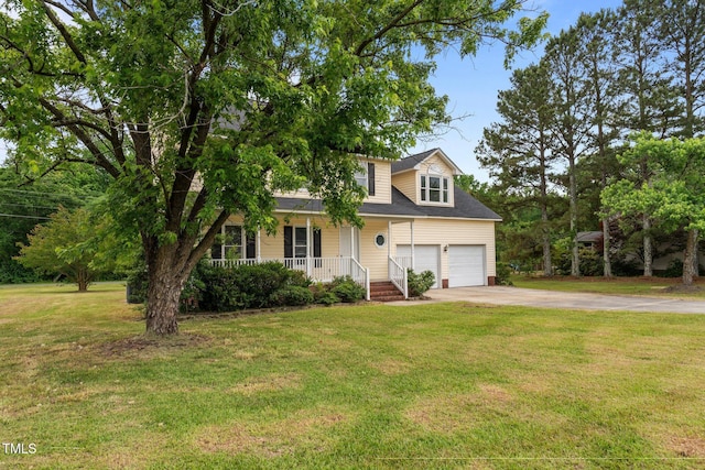 114 Lynnville Ct, Lillington, NC 27546 - view of front of home featuring a porch, concrete driveway, a front yard, and an attached garage
