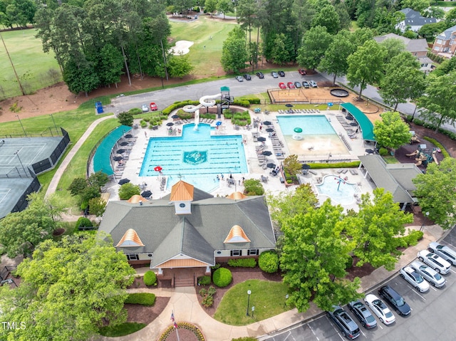 bird's eye view of a pool
