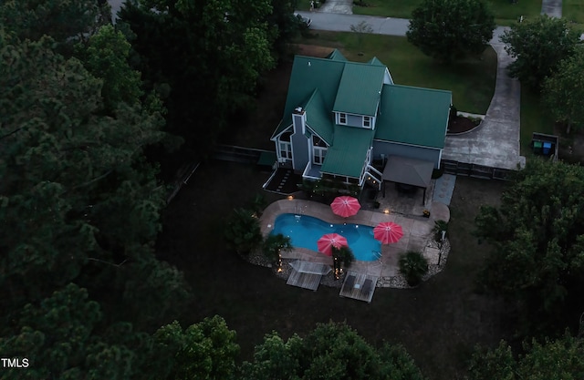 view from above of property with a pool