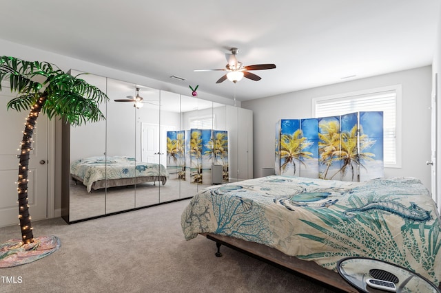 bedroom featuring carpet floors and ceiling fan