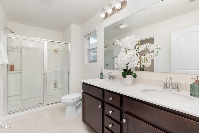 69 Curling Creek Dr Unit I286, Clayton, NC 27527 - full bath featuring double vanity, a shower stall, tile patterned flooring, and toilet