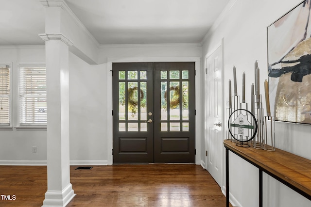334 Westview Dr, Fayetteville, NC 28303 - foyer entrance featuring french doors, wood finished floors, and ornamental molding