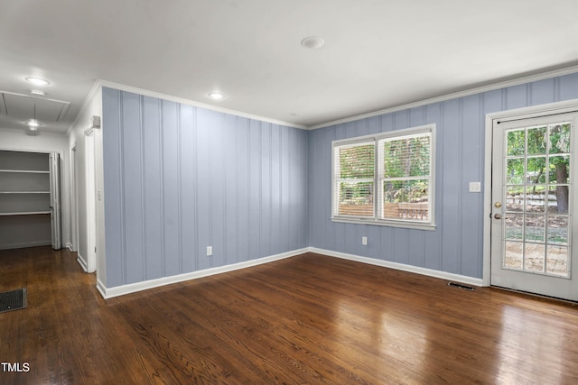 334 Westview Dr, Fayetteville, NC 28303 - unfurnished room featuring attic access, crown molding, baseboards, and wood finished floors