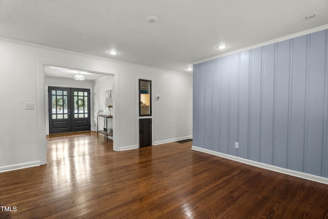 334 Westview Dr, Fayetteville, NC 28303 - unfurnished living room with crown molding, dark wood-type flooring, baseboards, and recessed lighting