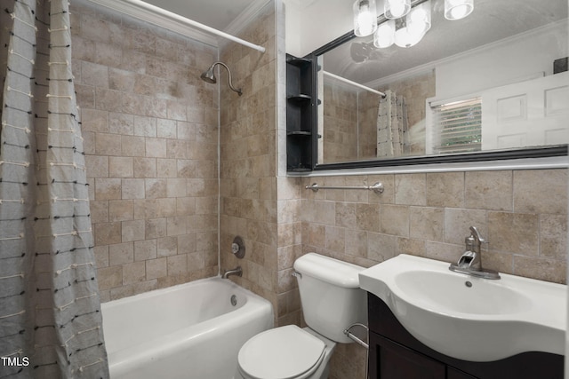 334 Westview Dr, Fayetteville, NC 28303 - full bathroom with ornamental molding, tile walls, shower / tub combo, toilet, and vanity
