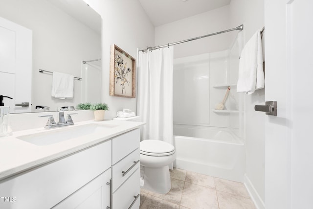 1437 Newpoint Dr, Durham, NC 27713 - bathroom featuring toilet, vanity, shower / tub combo with curtain, and tile patterned flooring