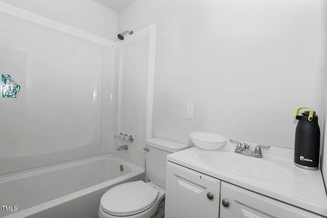 full bath featuring toilet, bathing tub / shower combination, and vanity
