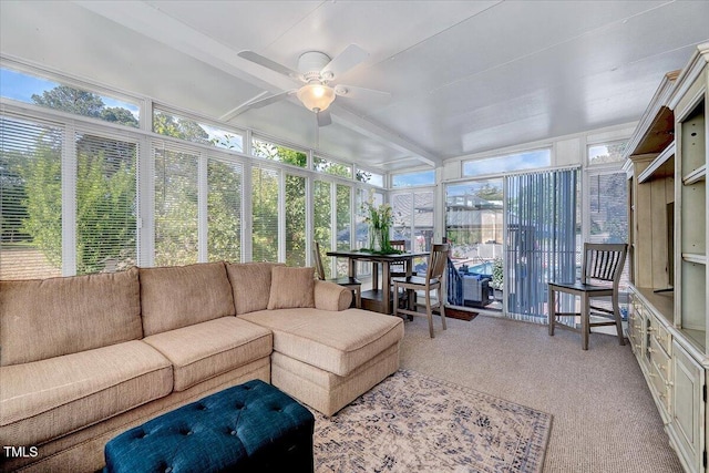 sunroom / solarium featuring an outdoor living space and ceiling fan