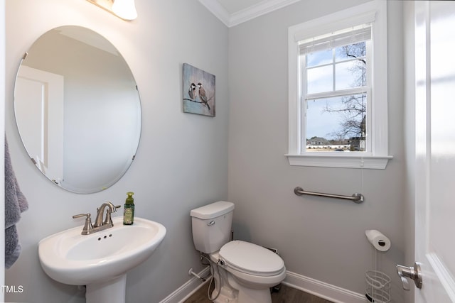 76 Freewill Pl, Raleigh, NC 27603 - bathroom with a sink, ornamental molding, toilet, and baseboards