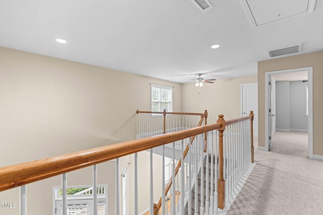 112 River Dell Townes Ave, Clayton, NC 27527 - corridor featuring attic access, carpet, baseboards, recessed lighting, and an upstairs landing