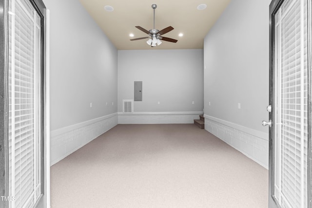 112 River Dell Townes Ave, Clayton, NC 27527 - empty room with carpet, ceiling fan, recessed lighting, and electric panel