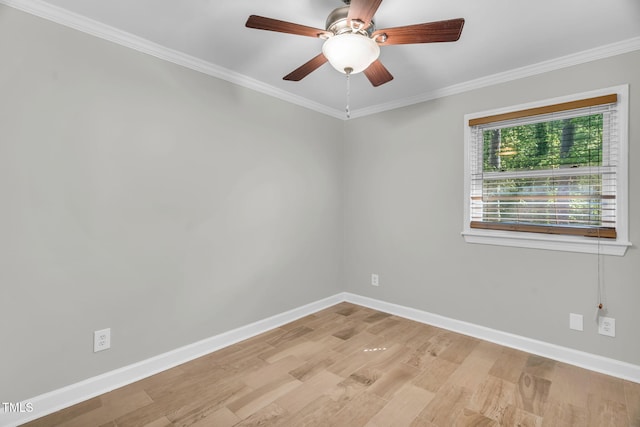 308 Lynn Rd, Durham, NC 27703 - spare room with baseboards, light wood-style flooring, ceiling fan, and ornamental molding
