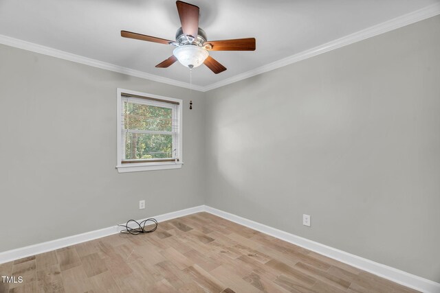 308 Lynn Rd, Durham, NC 27703 - spare room with ceiling fan, baseboards, light wood finished floors, and ornamental molding