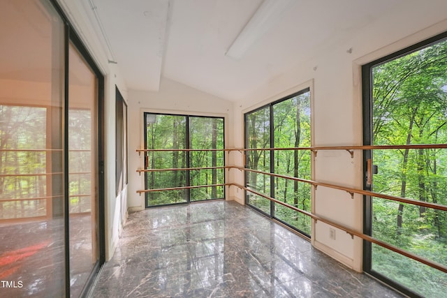3416 Ocotea St, Raleigh, NC 27607 - unfurnished sunroom with lofted ceiling and marble finish flooring