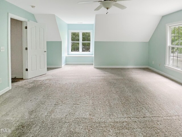 150 Remington Ct, Youngsville, NC 27596 - bonus room with ceiling fan, baseboards, carpet, and vaulted ceiling