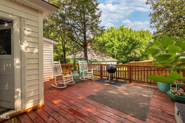 deck featuring area for grilling