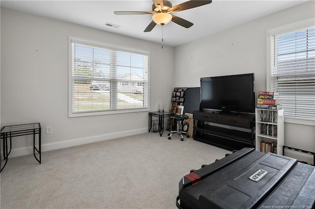 446 Placid Pond Dr, Broadway, NC 27505 - rec room with healthy amount of natural light, a ceiling fan, and baseboards