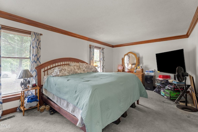 1100 Cardinals Knob, Rocky Mount, NC 27804 - carpeted bedroom with multiple windows, ornamental molding, a textured ceiling, and baseboards