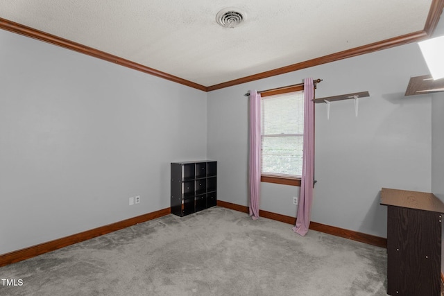 1100 Cardinals Knob, Rocky Mount, NC 27804 - unfurnished bedroom featuring ornamental molding, baseboards, carpet flooring, and a textured ceiling