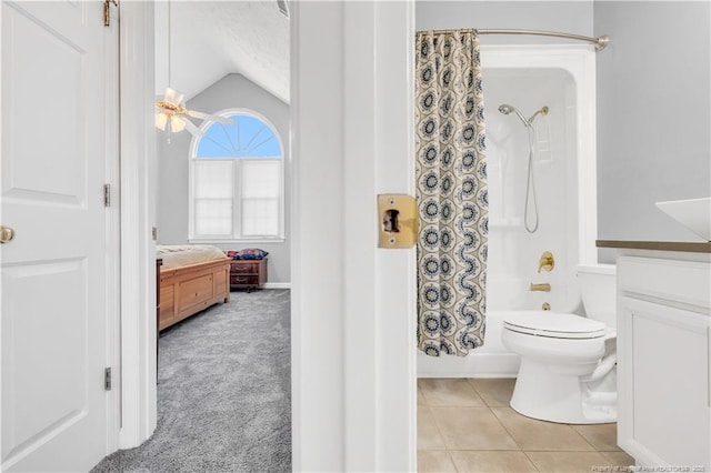 1110 Oakridge Blvd, Lumberton, NC 28358 - full bathroom featuring vaulted ceiling, toilet, shower / tub combo, vanity, and tile patterned floors