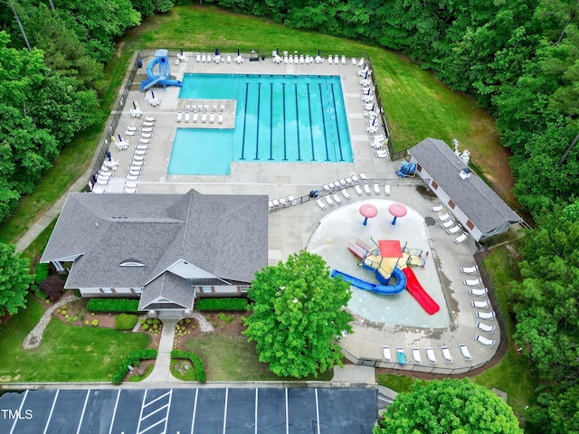 bird's eye view of a pool