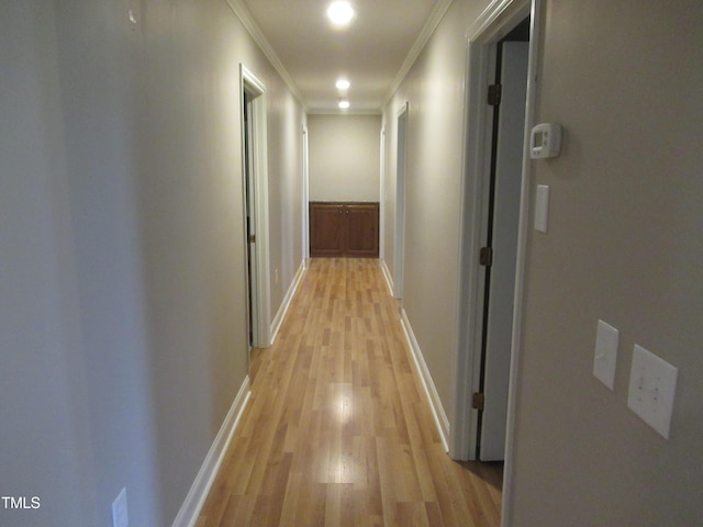 819 Patterson Grove Rd, Ramseur, NC 27316 - hallway with crown molding, light wood-type flooring, baseboards, and recessed lighting