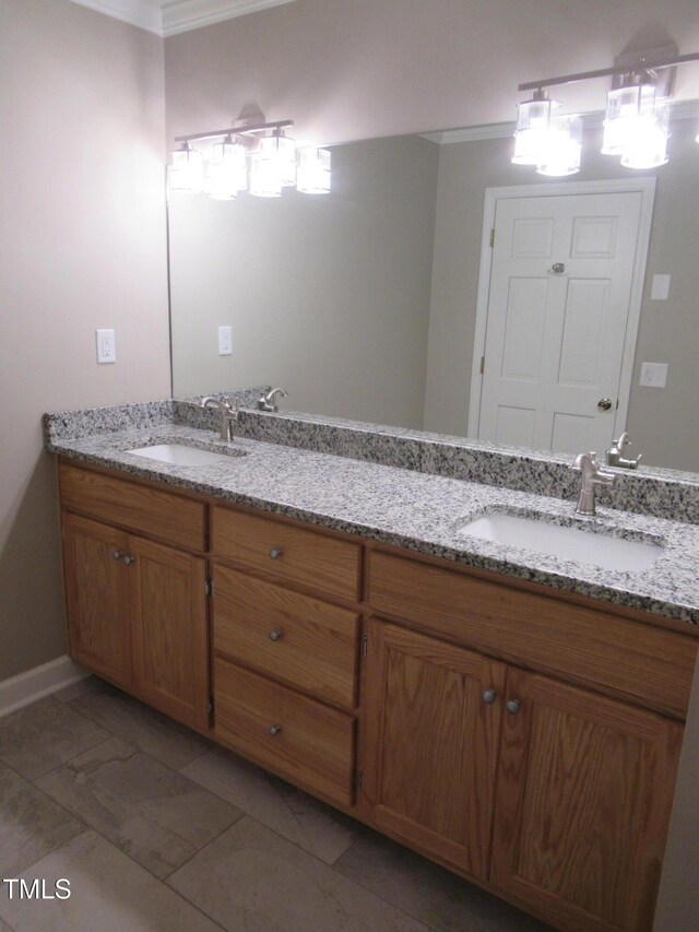 819 Patterson Grove Rd, Ramseur, NC 27316 - bathroom featuring crown molding and double vanity
